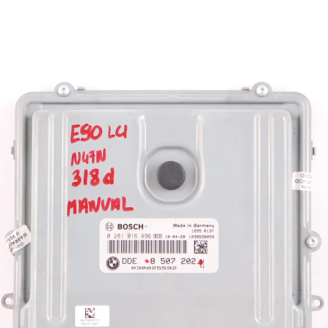 BMW E90 E91 LCI 318d N47N 143HP ECU Unidad Control Motor DDE Manual - SKU 8507202 - Número de pieza 8507202