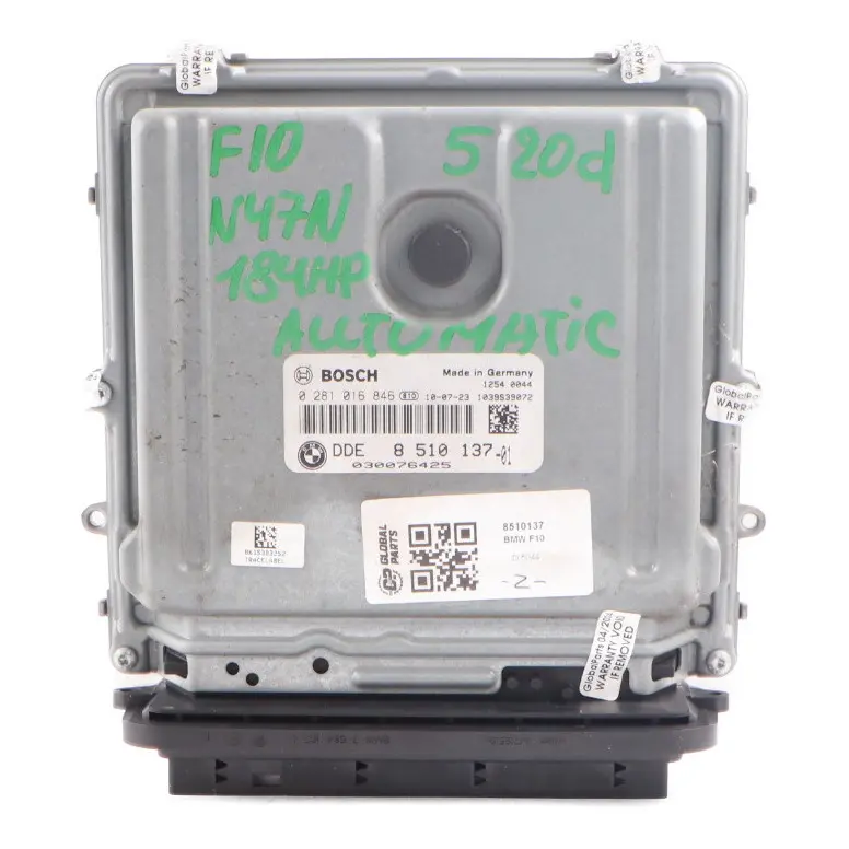 BMW F10 F520D Diesel N47N 184HP Motor ECU Unidad Control DDE 8510137 Automático