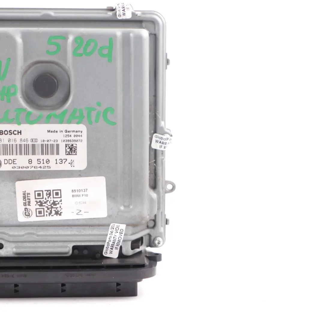 N47N 184HP Engine ECU Control Unit DDE Automatic to BMW F10 F11 520d Diesel with Part number 8510137 BMW F10 F11 520d Diesel N47N 184HP Engine ECU Control Unit DDE Automatic - SKU 8510137 - Part number 8510137
