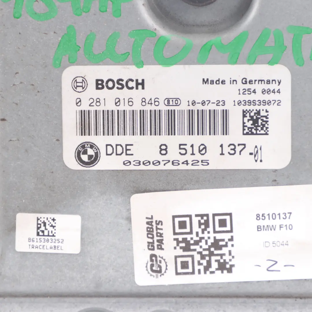 BMW F10 520D Diesel N47N 184HP Unité Contrôle Moteur ECU DDE Automatique - SKU 8510137 - Numéro de pièce 8510137