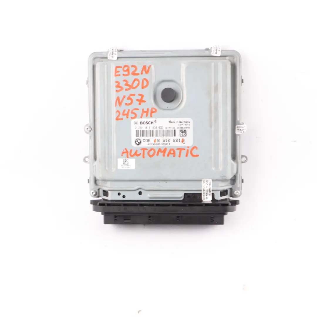 N57 Engine Control Unit DDE Automatic to BMW E90 E91 LCI E92 330d Diesel with Part number 8510221 BMW E90 E91 LCI E92 330d Diesel N57 Engine Control Unit DDE Automatic - SKU 8510221 - Part number 8510221