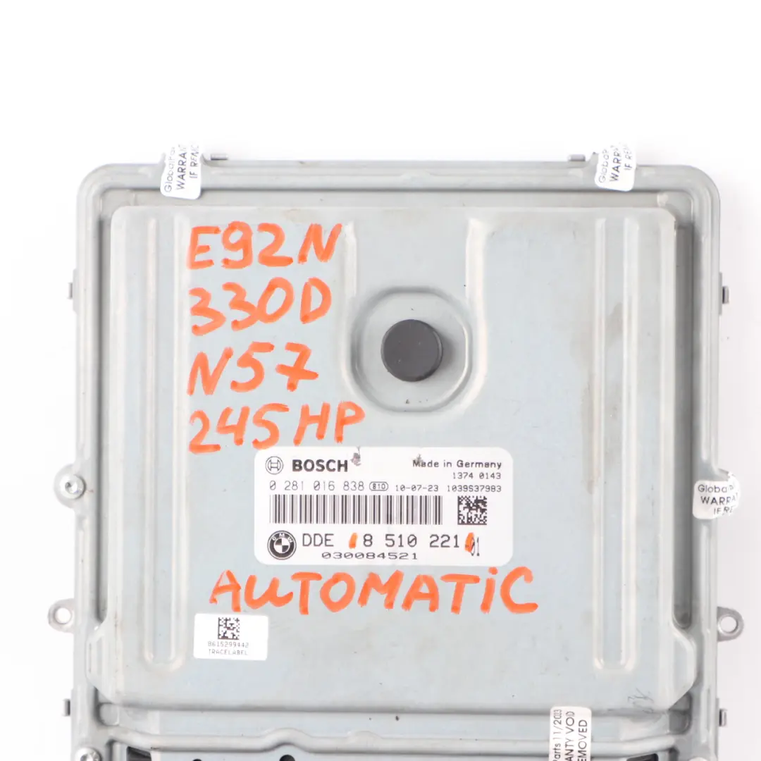 N57 Unidad de control del motor DDE para BMW E90 E91 LCI E92 330d Diesel con número de pieza 8510221 BMW E90 E91 LCI E92 330d Diesel N57 Unidad de control del motor DDE - SKU 8510221 - Número de pieza 8510221