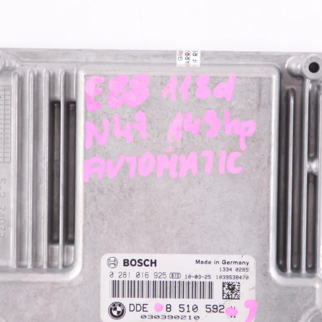 N47 143HP ECU Control Unit DDE Automatic to BMW E81 E87 E90 LCI 118d 318d with Part number 8510592 BMW E81 E87 E90 LCI 118d 318d N47 143HP ECU Control Unit DDE Automatic - SKU 8510592-2 - Part number 8510592