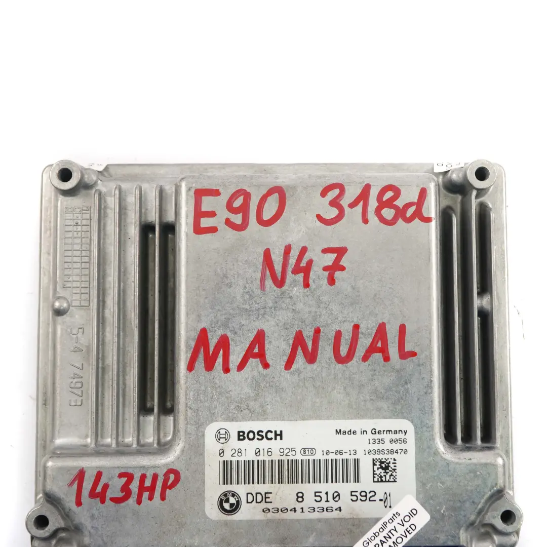 N47 143HP ECU Control Unit DDE Manual to BMW E81 E87 E90 LCI 118d 318d with Part number 8510592 BMW E81 E87 E90 LCI 118d 318d N47 143HP ECU Control Unit DDE Manual - SKU 8510592 - Part number 8510592