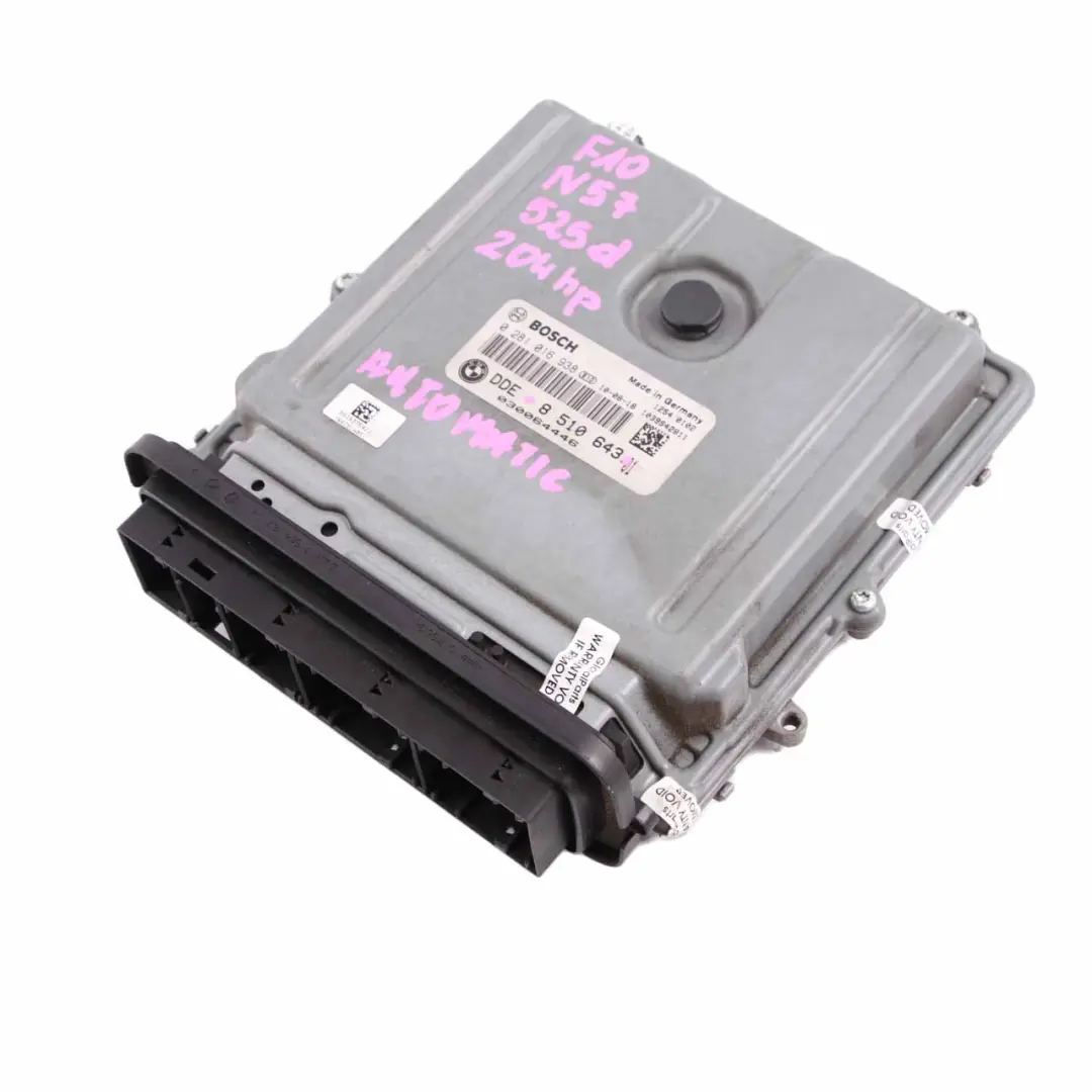N57 204HP Engine Control Unit ECU Module DDE Automatic to BMW F10 F11 525d with Part number 8510643 BMW F10 F11 525d N57 204HP Engine Control Unit ECU Module DDE Automatic - SKU 8510643 - Part number 8510643