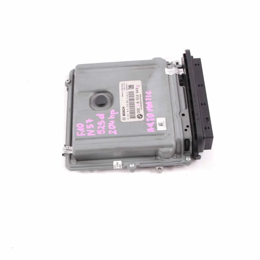 N57 204HP Engine Control Unit ECU Module DDE Automatic to BMW F10 F11 525d with Part number 8510643 BMW F10 F11 525d N57 204HP Engine Control Unit ECU Module DDE Automatic - SKU 8510643 - Part number 8510643