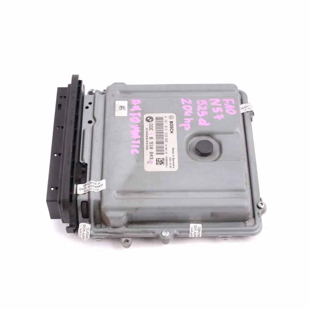 N57 204HP Engine Control Unit ECU Module DDE Automatic to BMW F10 F11 525d with Part number 8510643 BMW F10 F11 525d N57 204HP Engine Control Unit ECU Module DDE Automatic - SKU 8510643 - Part number 8510643
