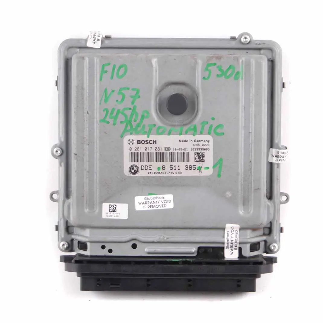 N57 245HP Module l'unité contrôle moteur DDE 8511385 Automatic pour BMW F10 F11 530d à propos du numéro de pièce 8513161 BMW F10 F11 530d N57 245HP Module l'unité contrôle moteur DDE 8511385 Automatic - SKU 8511385-1 - Numéro de pièce 8513161