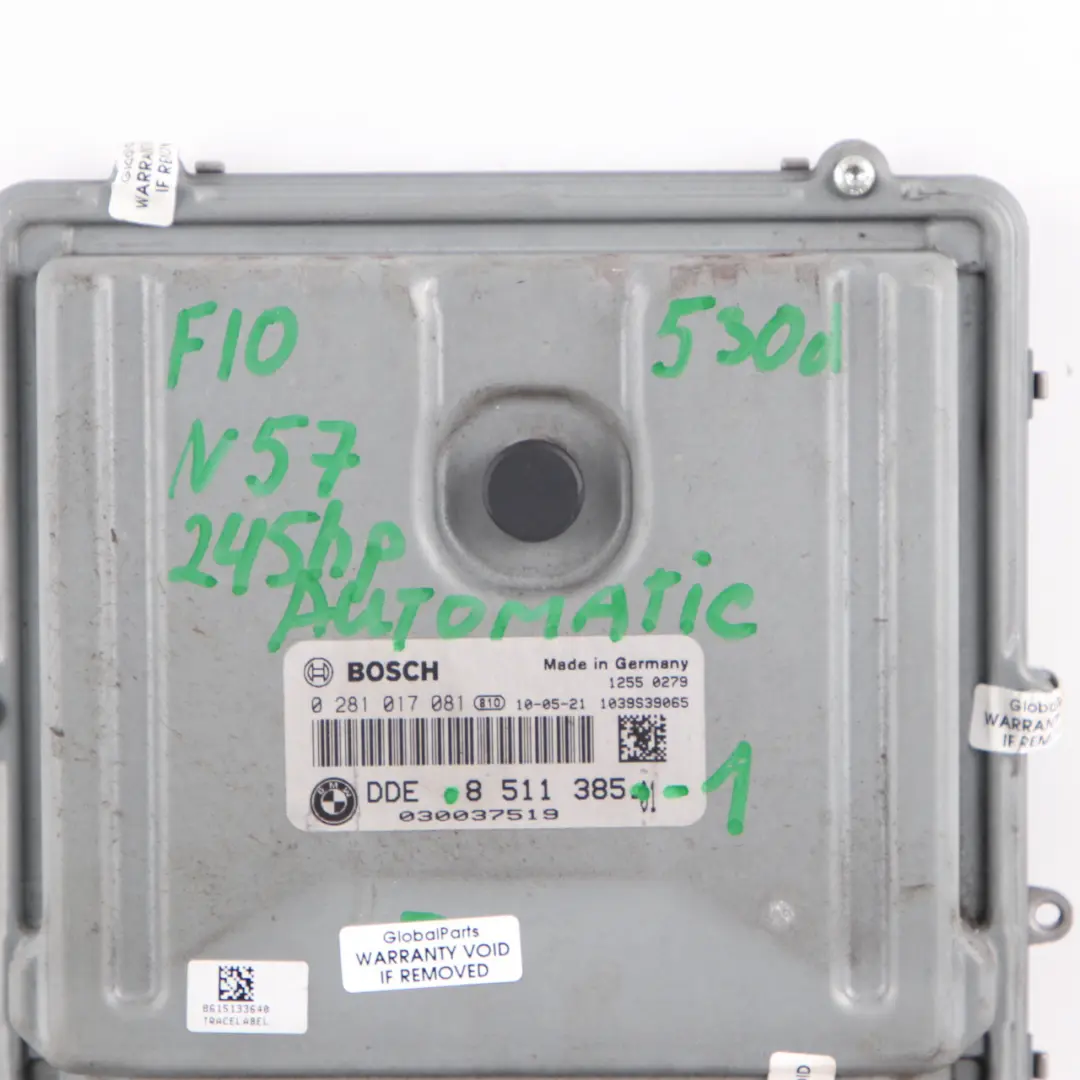 N57 245HP Module l'unité contrôle moteur DDE 8511385 Automatic pour BMW F10 F11 530d à propos du numéro de pièce 8513161 BMW F10 F11 530d N57 245HP Module l'unité contrôle moteur DDE 8511385 Automatic - SKU 8511385-1 - Numéro de pièce 8513161