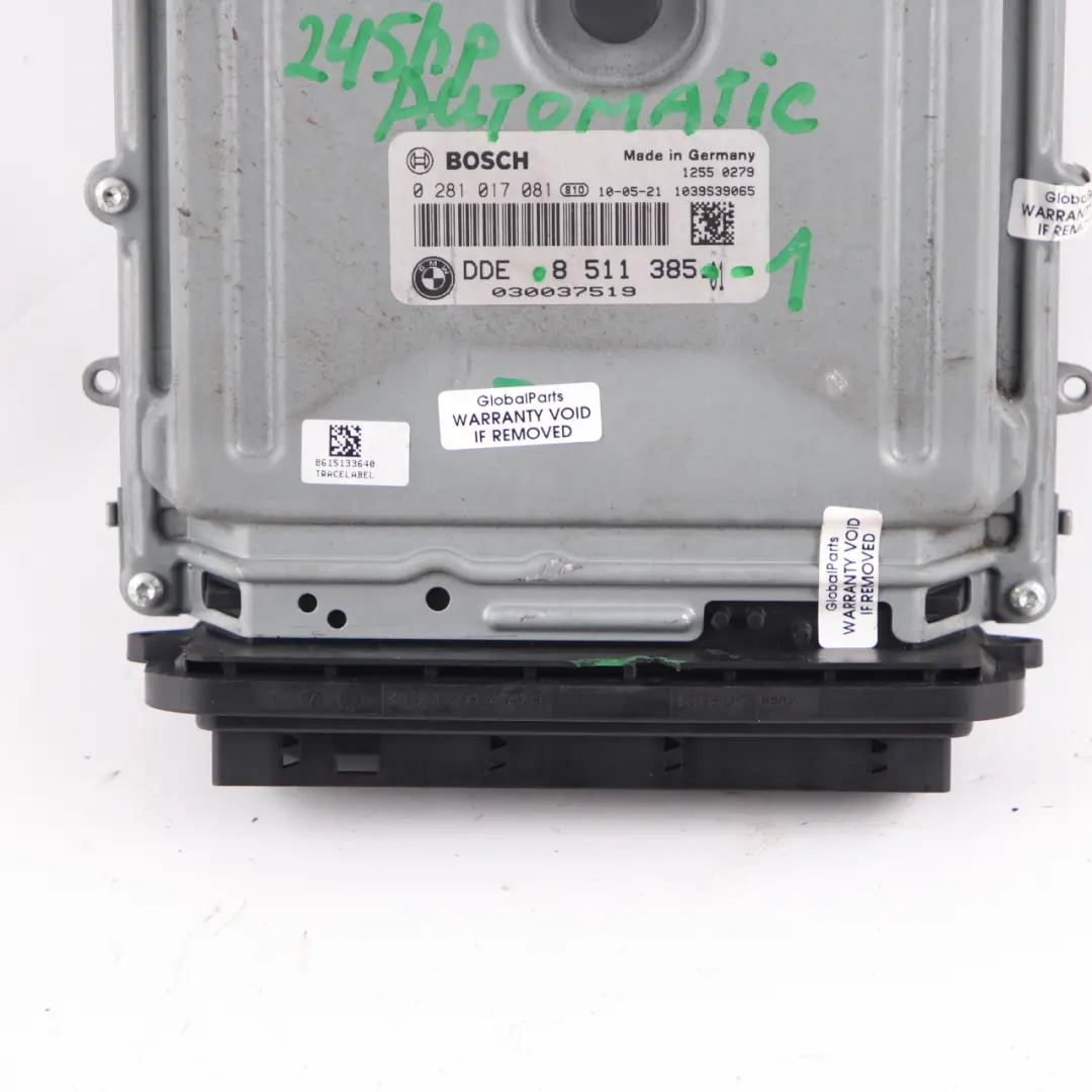 N57 245HP Engine Control Unit ECU Module DDE 8511385 Automatic to BMW F10 F11 530d with Part number 8513161 BMW F10 F11 530d N57 245HP Engine Control Unit ECU Module DDE 8511385 Automatic - SKU 8511385-1 - Part number 8513161