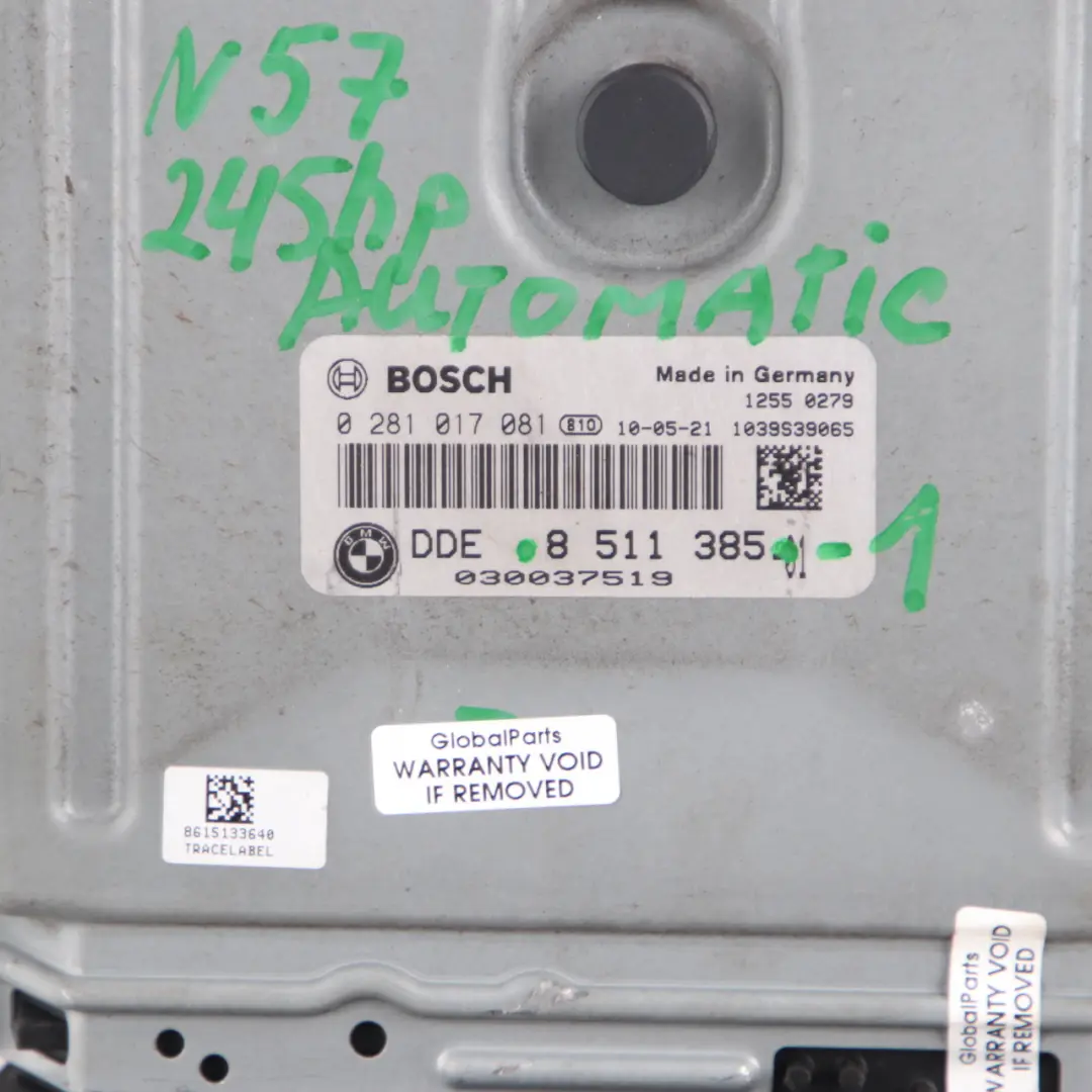 N57 245HP Module l'unité contrôle moteur DDE 8511385 Automatic pour BMW F10 F11 530d à propos du numéro de pièce 8513161 BMW F10 F11 530d N57 245HP Module l'unité contrôle moteur DDE 8511385 Automatic - SKU 8511385-1 - Numéro de pièce 8513161