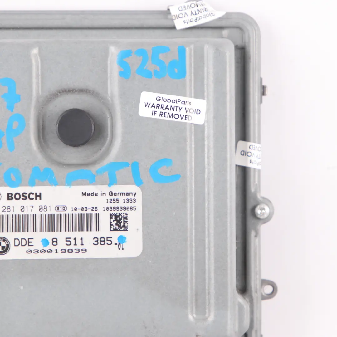 N57 204HP Engine Control Unit ECU Module DDE Automatic to BMW F10 F11 525d with Part number 8511385 BMW F10 F11 525d N57 204HP Engine Control Unit ECU Module DDE Automatic - SKU 8511385 - Part number 8511385