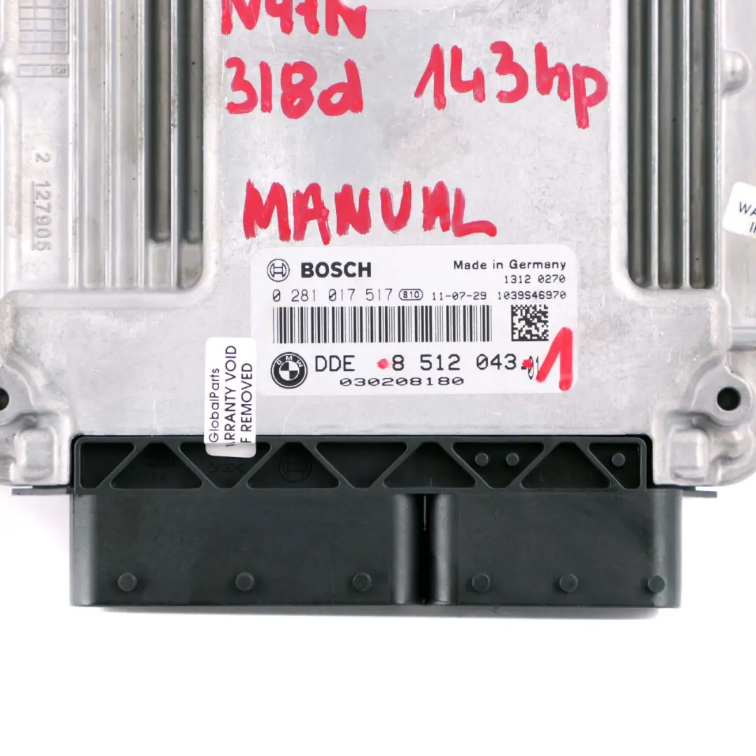 N47N Kit ECU DDE + CAS3 + Llave Manual para BMW E90 E91 LCI 318D con número de pieza 8512043 BMW E90 E91 LCI 318D N47N Kit ECU DDE + CAS3 + Llave Manual - SKU 8512043-1 - Número de pieza 8512043