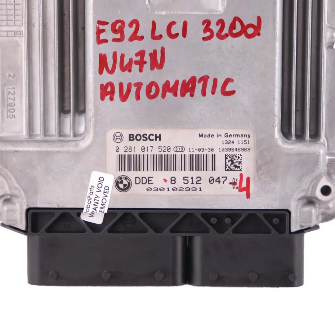 N47N 320d 184HP Engine Control Unit ECU DDE Automatic to BMW E90 E91 LCI with Part number 8512047 BMW E90 E91 LCI N47N 320d 184HP Engine Control Unit ECU DDE Automatic - SKU 8512047-4 - Part number 8512047
