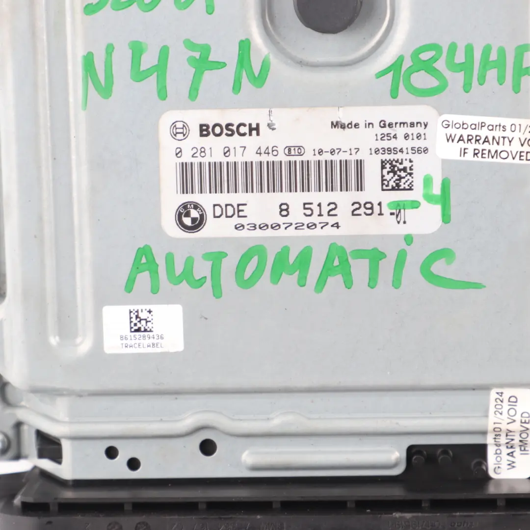N47N 320d 184HP ECU Engine Unit DDE Automatic to BMW E90 E91 LCI with Part number 8512291 BMW E90 E91 LCI N47N 320d 184HP ECU Engine Unit DDE Automatic - SKU 8512291-4 - Part number 8512291