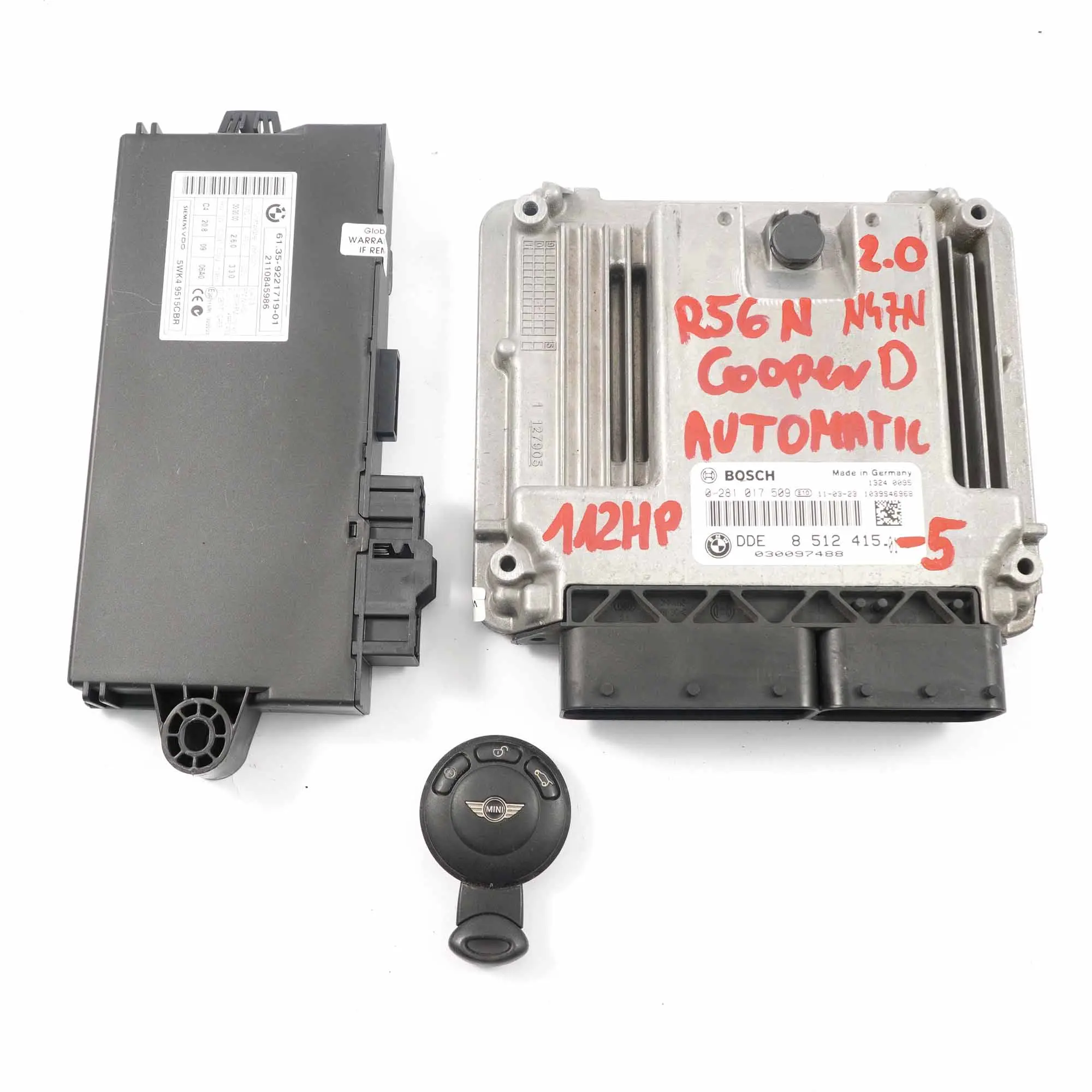 Mini Cooper D R56 LCI N47N 112HP Engine ECU Kit DDE 8512415 CAS3 Key Automatic
