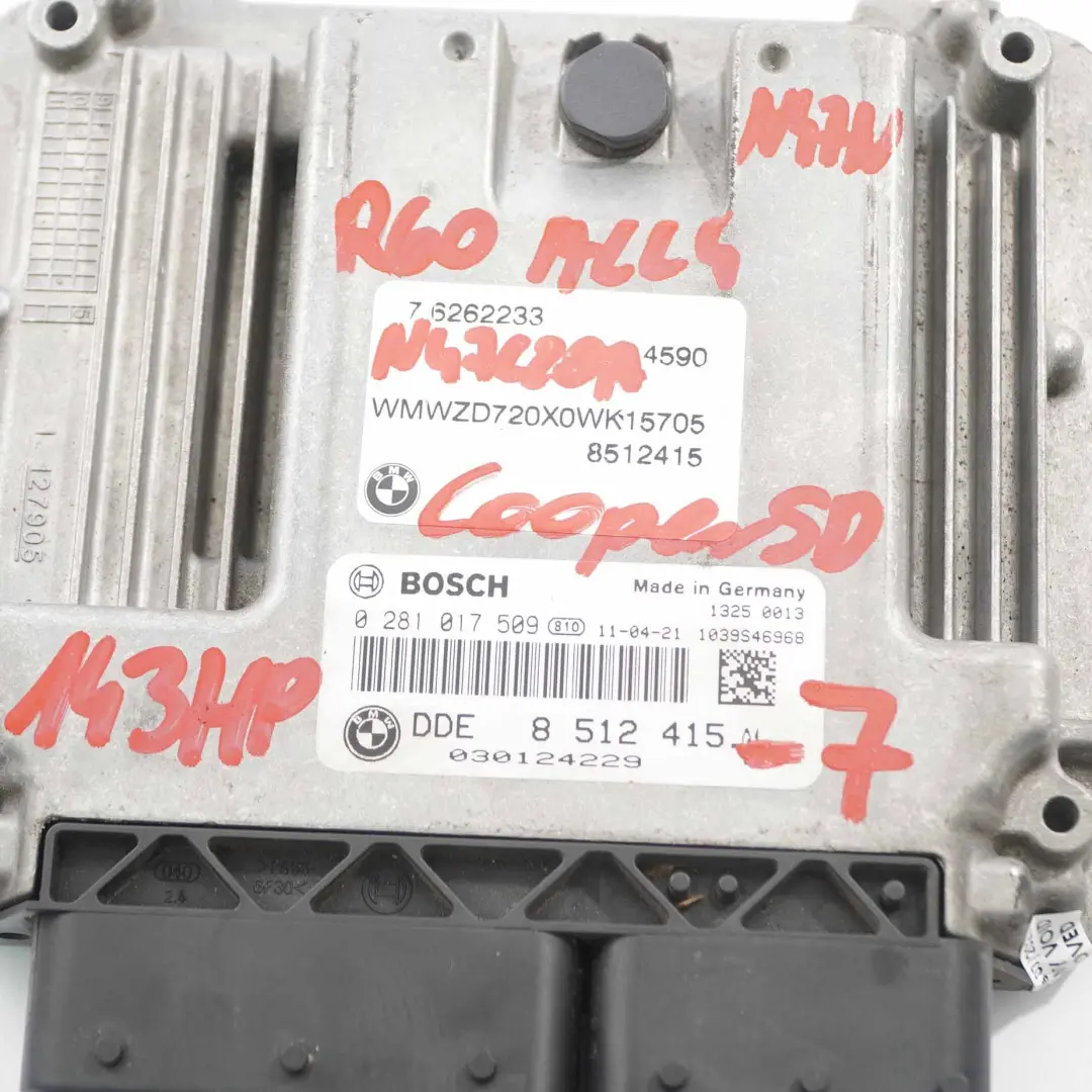N47N 143HP Motor Kit ECU DDE CAS3 Clave Manual para Mini Cooper SD R60 ALL4 con número de pieza 8512415 Mini Cooper SD R60 ALL4 N47N 143HP Motor Kit ECU DDE CAS3 Clave Manual - SKU 8512415-7 - Número de pieza 8512415