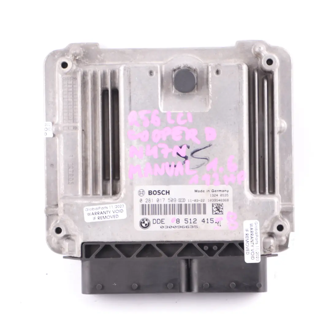 Mini D R55 R56 LCI N47N 112HP Motor Diesel Kit ECU DDE Llave CAS3 - SKU 8512415-8 - Número de pieza 8512415