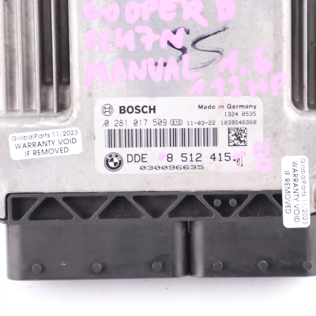 N47N 112HP Diesel Engine ECU Kit DDE CAS3 Key to Mini Cooper D R55 R56 LCI with Part number 8512415 Mini Cooper D R55 R56 LCI N47N 112HP Diesel Engine ECU Kit DDE CAS3 Key - SKU 8512415-8 - Part number 8512415