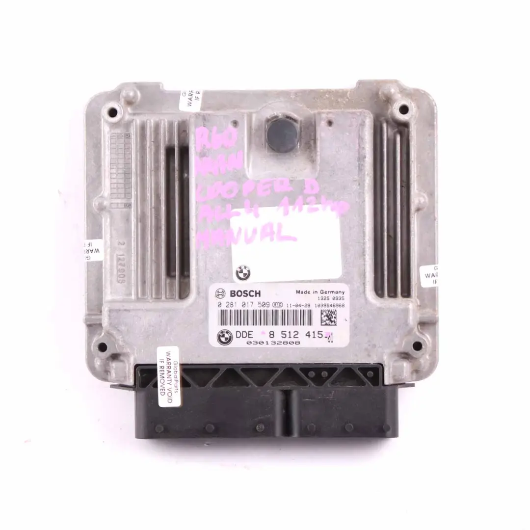 N47N 112HP Diesel Komputer Silnika ECU DDE do Mini Cooper D R60 ALL4 o numerze 8512415 Mini Cooper D R60 ALL4 N47N 112HP Diesel Komputer Silnika ECU DDE - SKU 8512415 - Numer Części 8512415