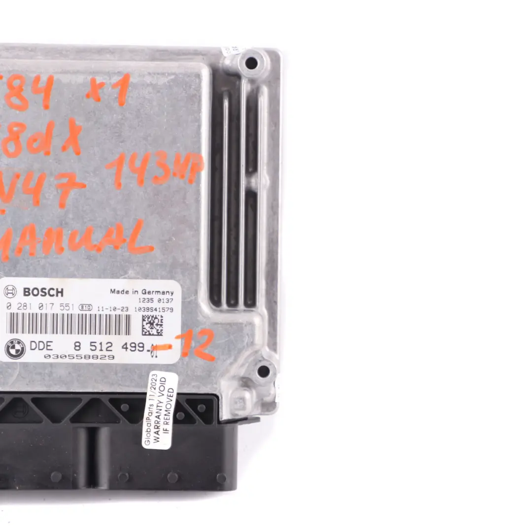 BMW X1 E84 xDrive 18d N47 143HP Unidad Motor ECU DDE - SKU 8512499-12 - Número de pieza 8512499