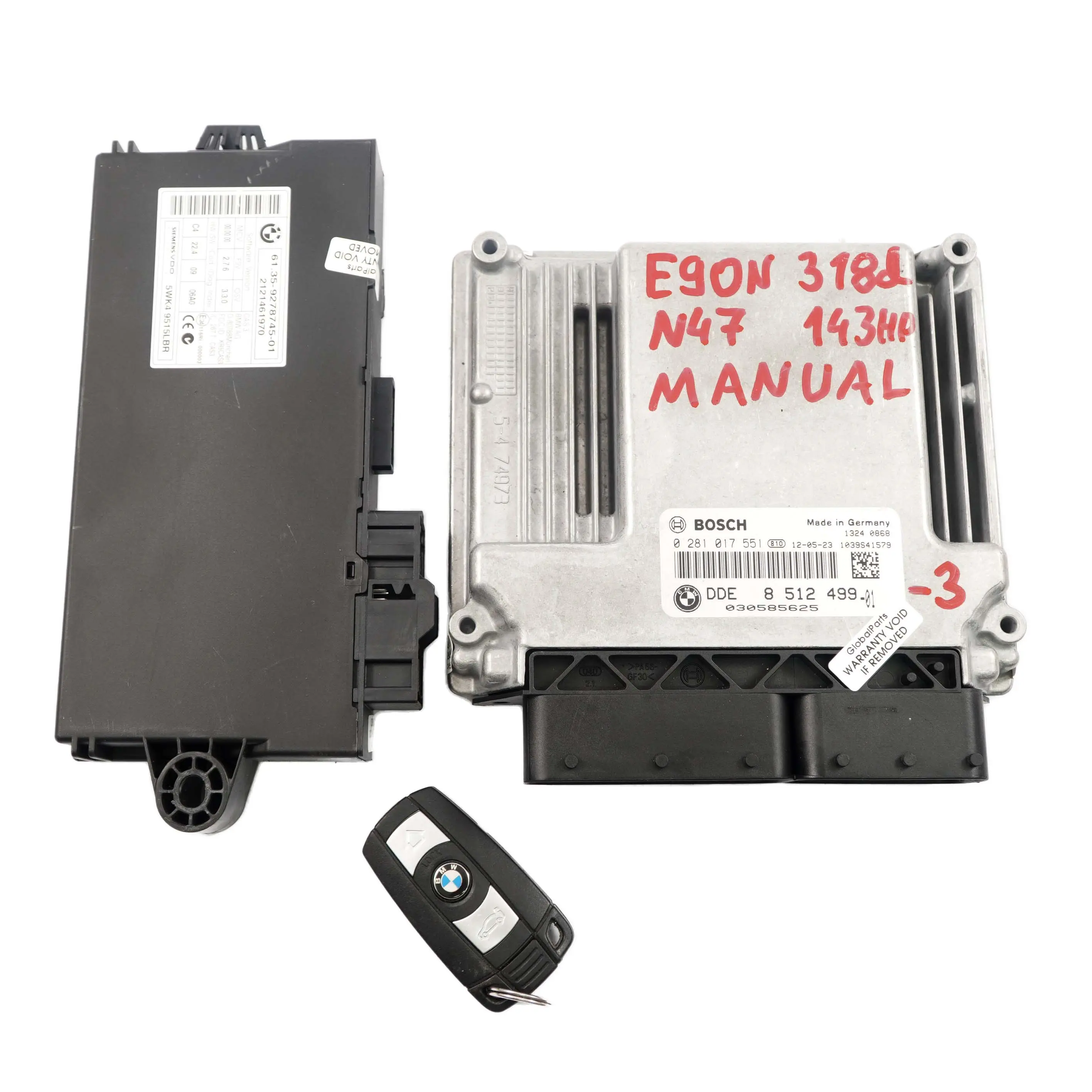 BMW E87 E90 LCI N47 118d 318d Diesel ECU Kit DDE 8512499 CAS3 + Key Manual