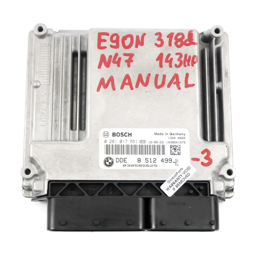 BMW E87 E90 LCI N47 118d 318d Diesel ECU Kit DDE CAS3 + Key Manual - SKU 8512499-3 - Part number 8512499