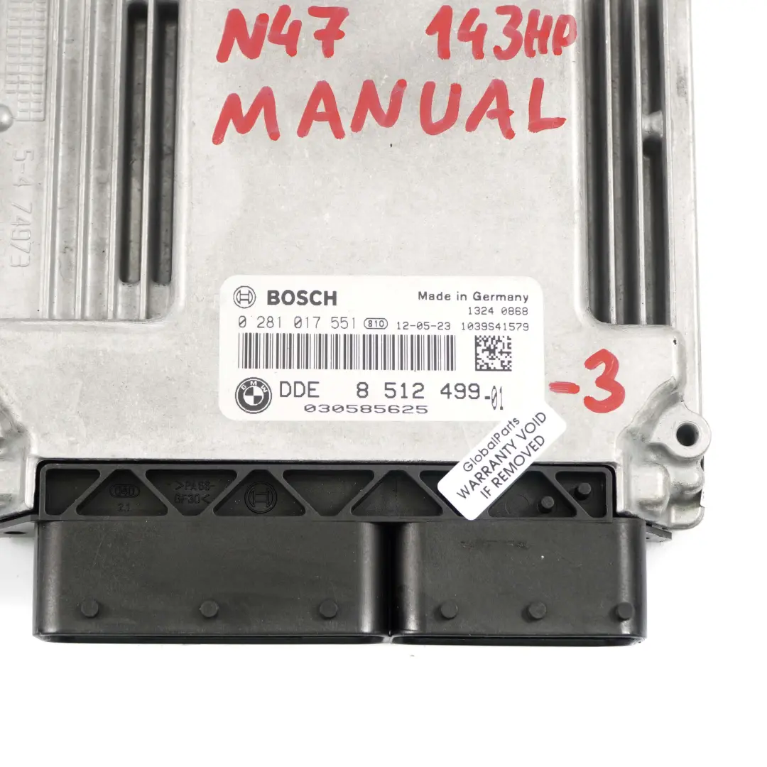 BMW E87 E90 LCI N47 118d 318d Diesel ECU Kit DDE CAS3 + Key Manual - SKU 8512499-3 - Part number 8512499