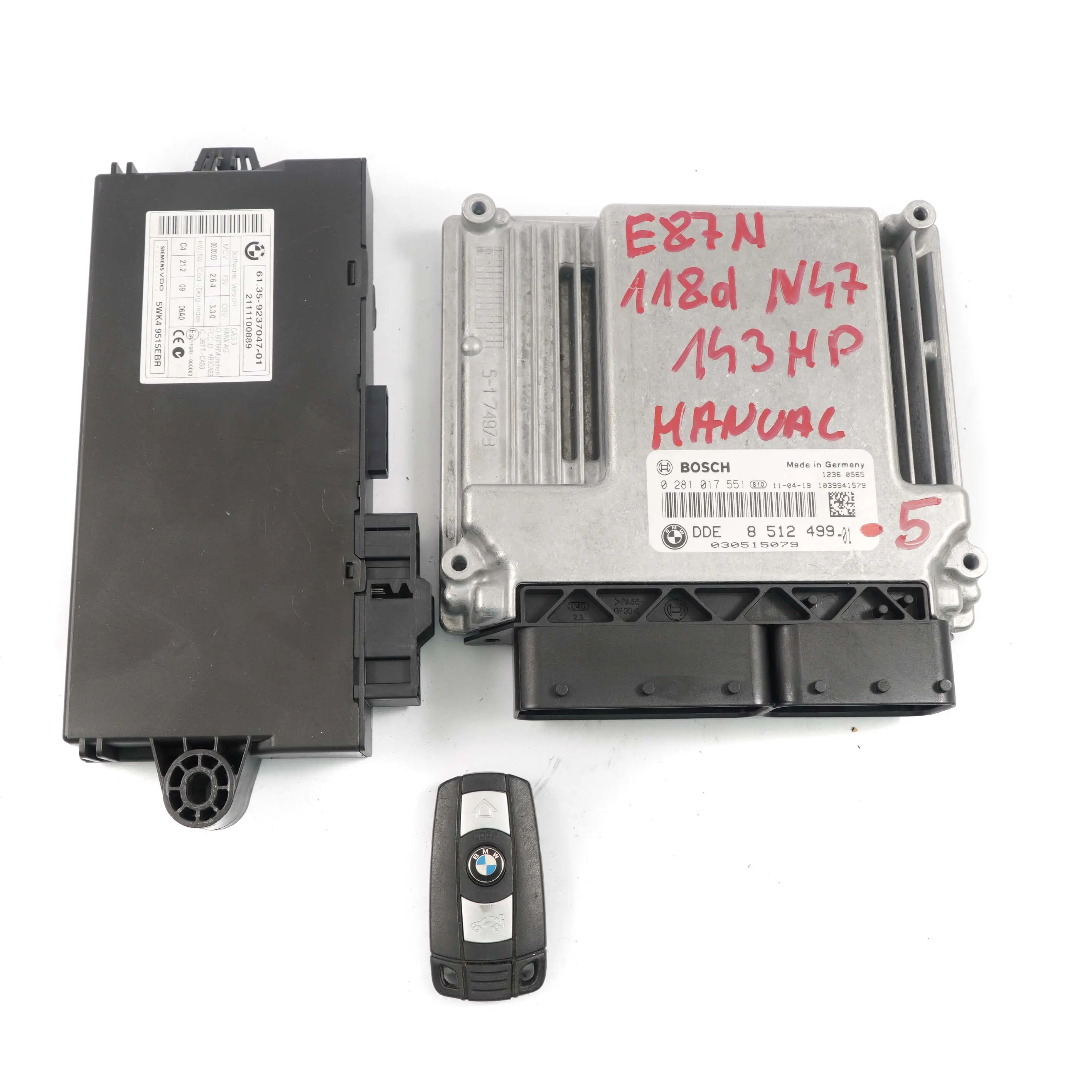BMW E87 E90 LCI N47 118d 318d Diesel ECU Kit DDE 8512499 CAS3 + Clave Manual