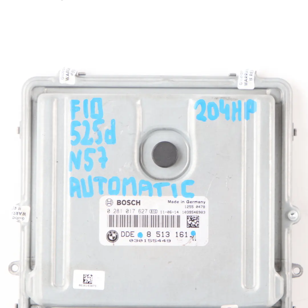 N57 204HP Engine Control Unit ECU DDE Automatic to BMW F10 F11 525d with Part number 8513161 BMW F10 F11 525d N57 204HP Engine Control Unit ECU DDE Automatic - SKU 8513161 - Part number 8513161