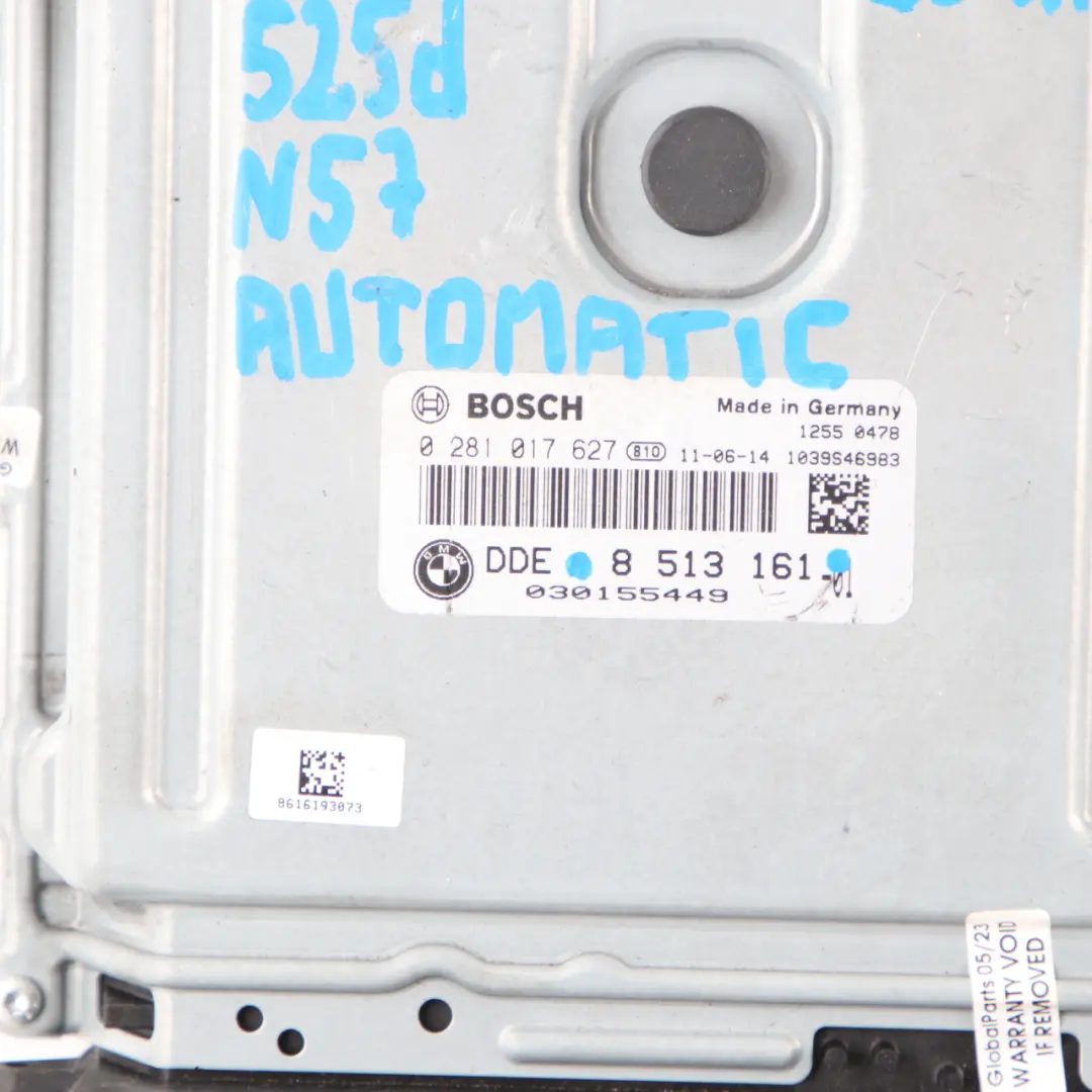 N57 204HP Engine Control Unit ECU DDE Automatic to BMW F10 F11 525d with Part number 8513161 BMW F10 F11 525d N57 204HP Engine Control Unit ECU DDE Automatic - SKU 8513161 - Part number 8513161