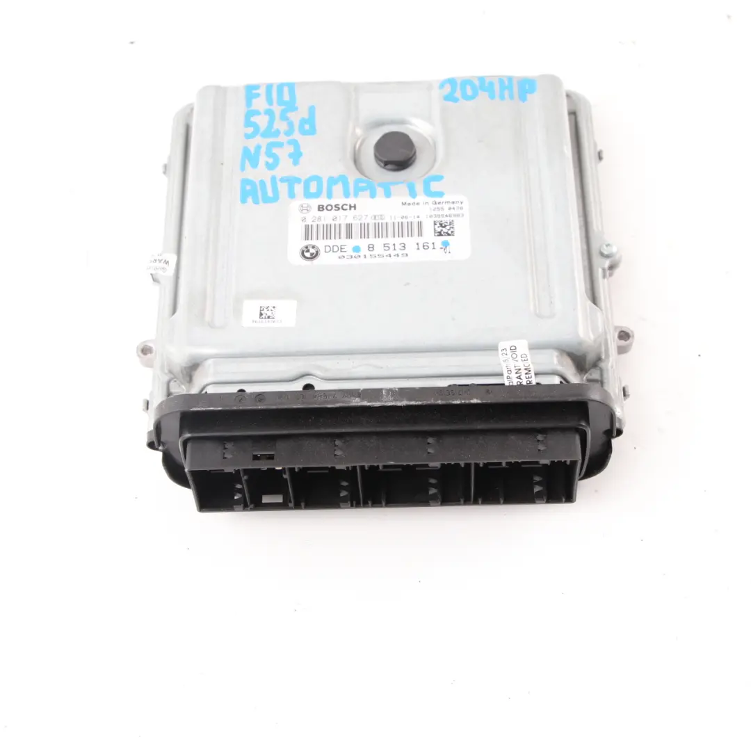 N57 204HP Engine Control Unit ECU DDE Automatic to BMW F10 F11 525d with Part number 8513161 BMW F10 F11 525d N57 204HP Engine Control Unit ECU DDE Automatic - SKU 8513161 - Part number 8513161