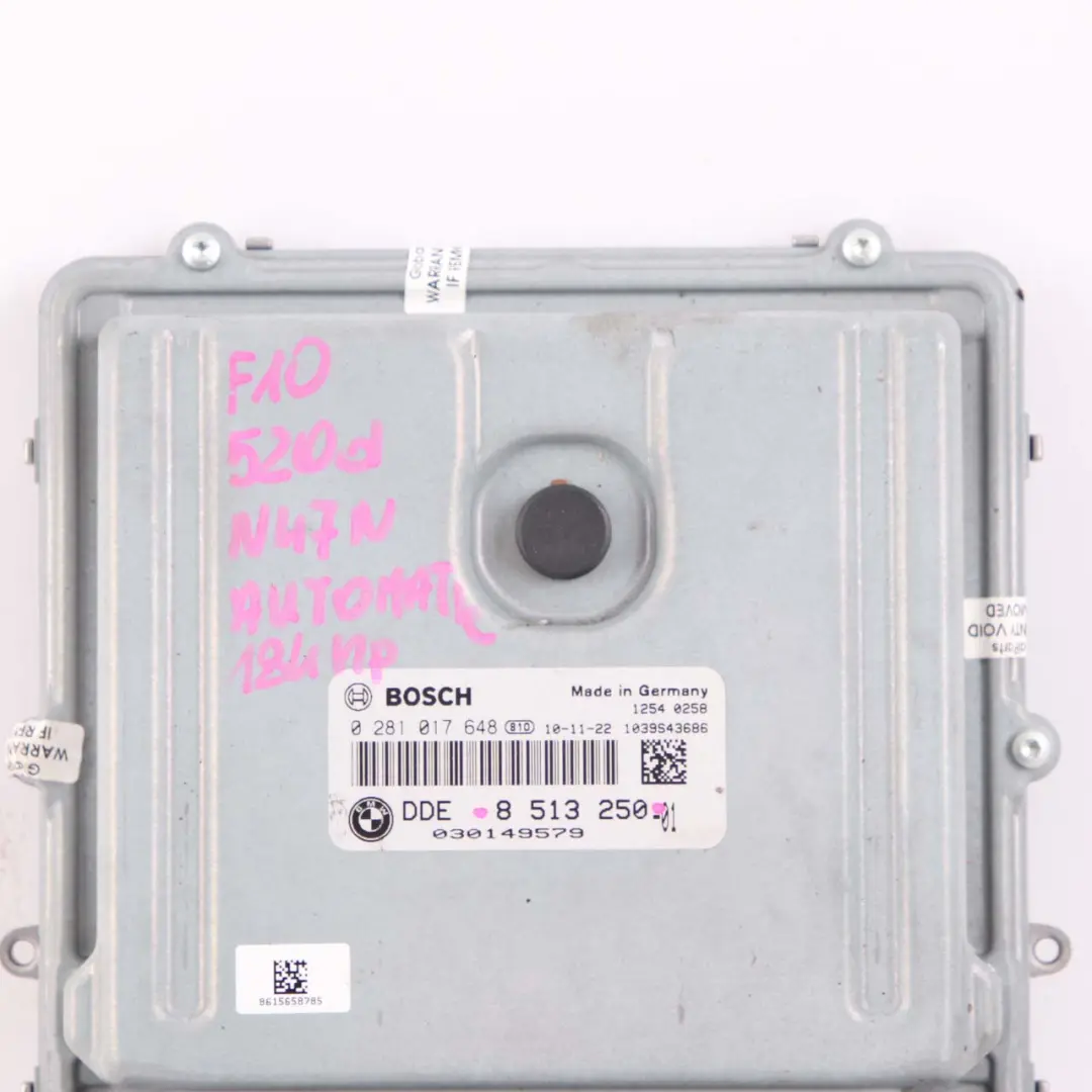 BMW F10 F11 520d Diesel N47N 184HP Engine ECU Kit DDE CAS 4 + Key Manual - SKU 8513250-1 - Part number 8513250