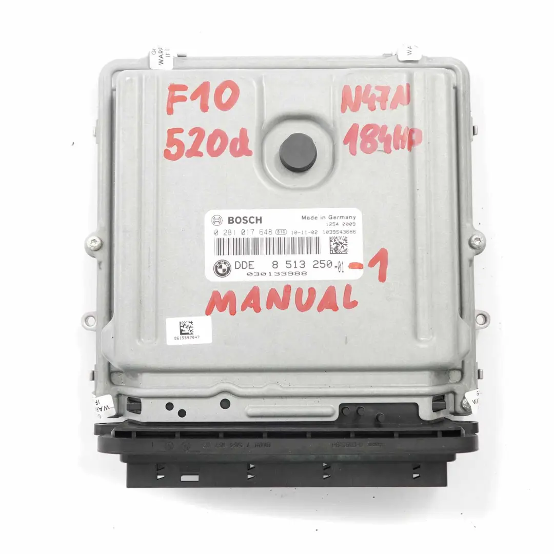 BMW F10 F11 520d Diesel N47N 184HP Engine ECU Kit DDE CAS 4 + Key Manual - SKU 8513250-1 - Part number 8513250
