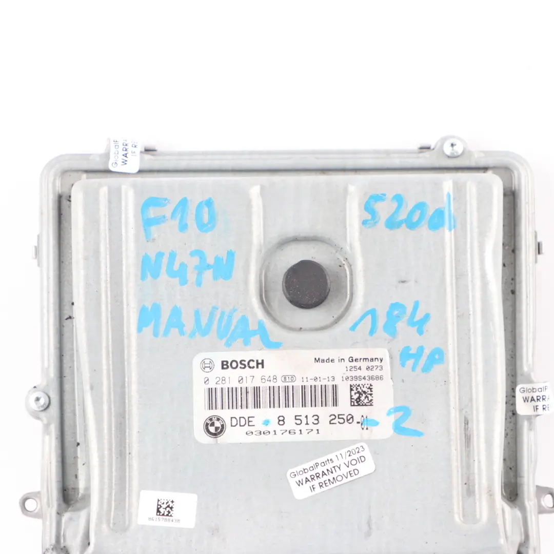 BMW F10 F11 520d Diesel N47N 184HP Engine Control Unit ECU DDE Manual - SKU 8513250-2 - Part number 8513250