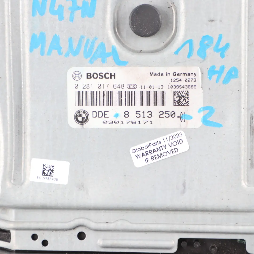 BMW F10 F11 520d Diesel N47N 184HP Engine Control Unit ECU DDE Manual - SKU 8513250-2 - Part number 8513250