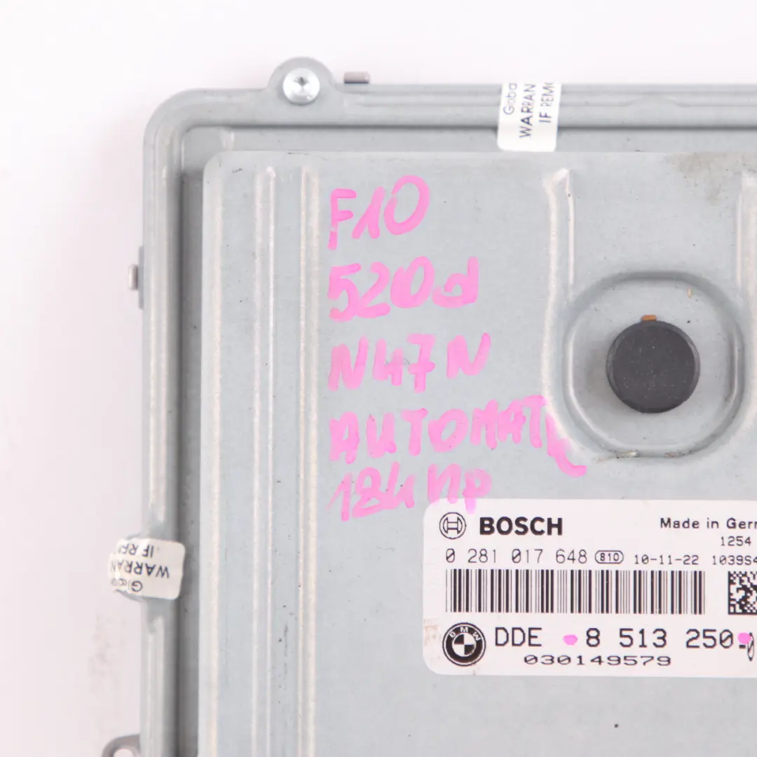 BMW F10 F11 520d Diesel N47N 184HP Engine Control Unit ECU DDE Automatic - SKU 8513250 - Part number 8513250