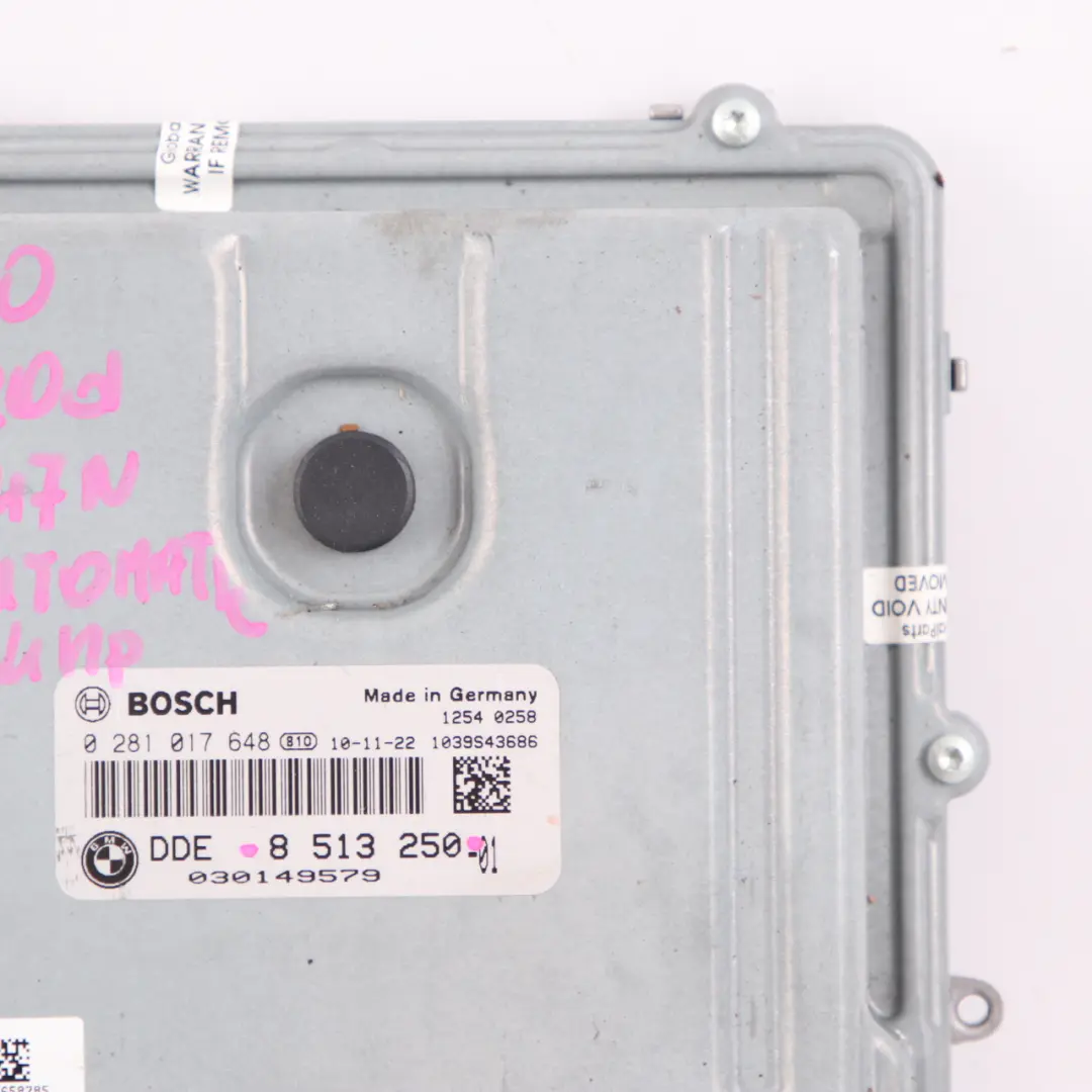 N47N 184HP Engine Control Unit ECU DDE Automatic to BMW F10 F11 520d Diesel with Part number 8513250 BMW F10 F11 520d Diesel N47N 184HP Engine Control Unit ECU DDE Automatic - SKU 8513250 - Part number 8513250