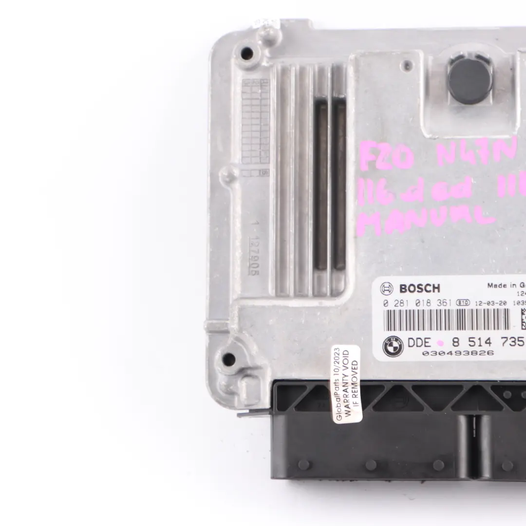 N47N 116HP Modulo Centralina Motore ECU DDE Manuale per BMW F20 F21 116D Ed con numero di parte 8514735 BMW F20 F21 116D Ed N47N 116HP Modulo Centralina Motore ECU DDE Manuale - SKU 8514735 - Numero di parte 8514735