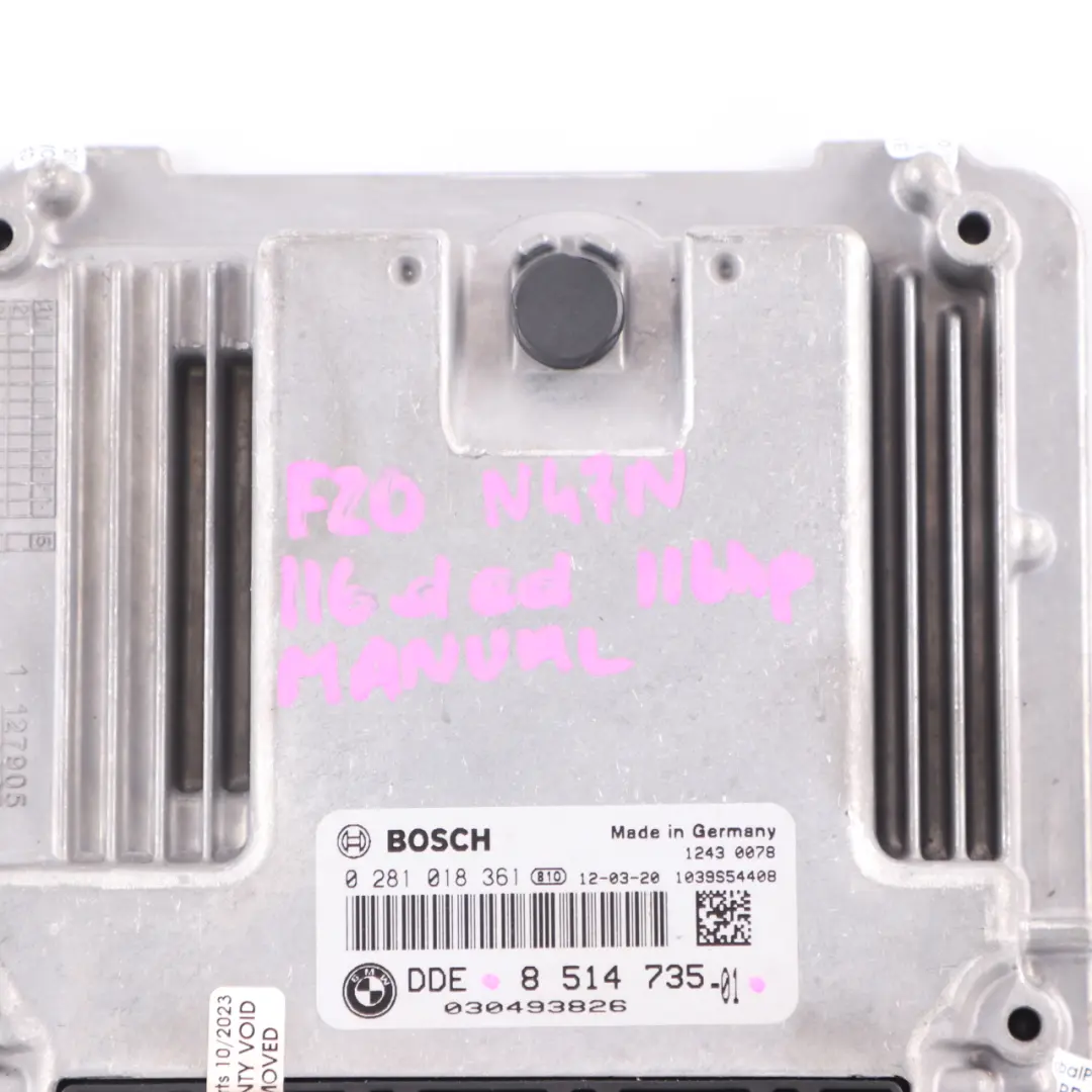 N47N 116HP Modulo Centralina Motore ECU DDE Manuale per BMW F20 F21 116D Ed con numero di parte 8514735 BMW F20 F21 116D Ed N47N 116HP Modulo Centralina Motore ECU DDE Manuale - SKU 8514735 - Numero di parte 8514735
