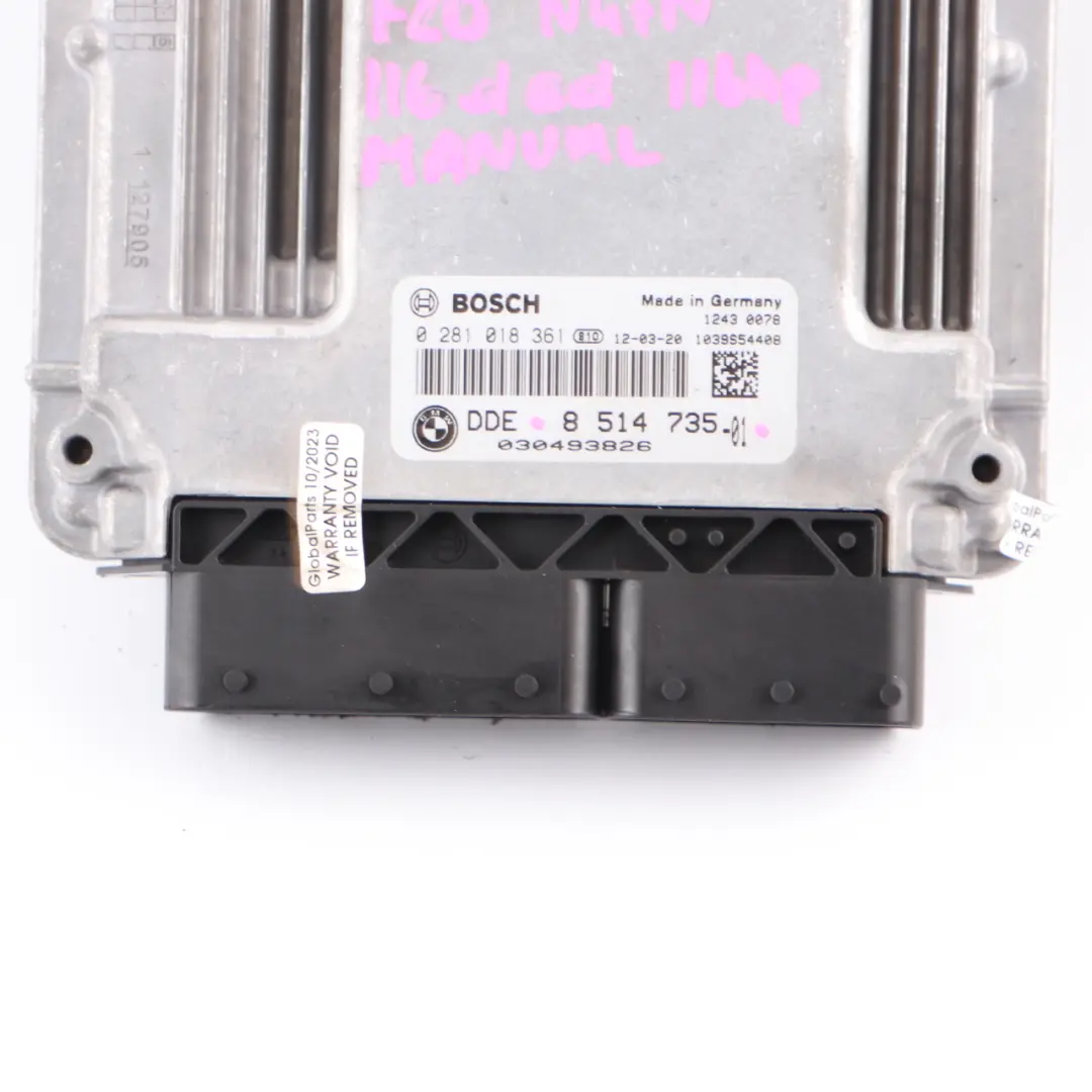 N47N 116HP Motor Unidad Control Módulo ECU DDE para BMW F20 F21 116D Ed con número de pieza 8514735 BMW F20 F21 116D Ed N47N 116HP Motor Unidad Control Módulo ECU DDE - SKU 8514735 - Número de pieza 8514735