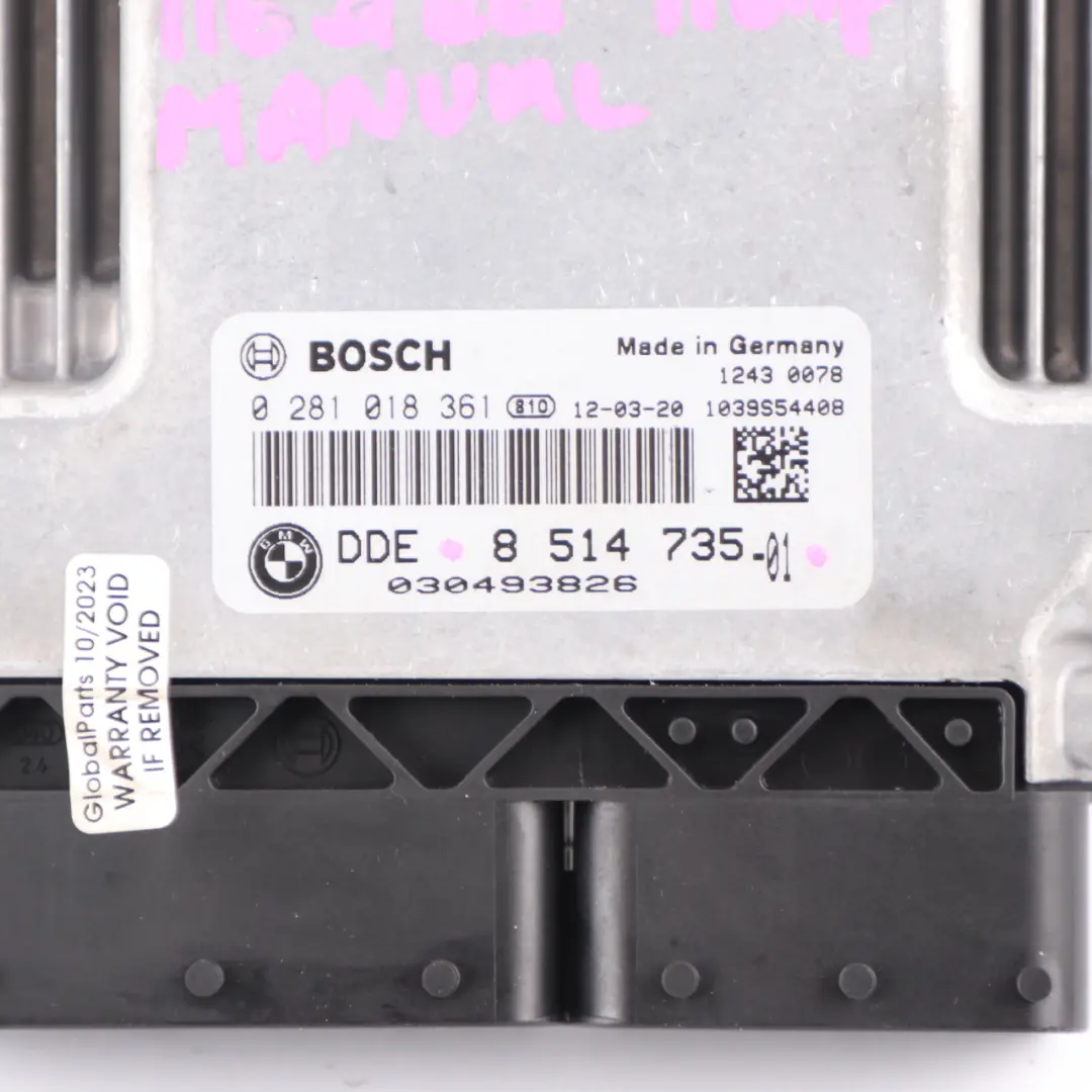 BMW F20 F21 116d ed N47N 116HP Engine Control Unit Module ECU DDE Manual - SKU 8514735 - Part number 8514735