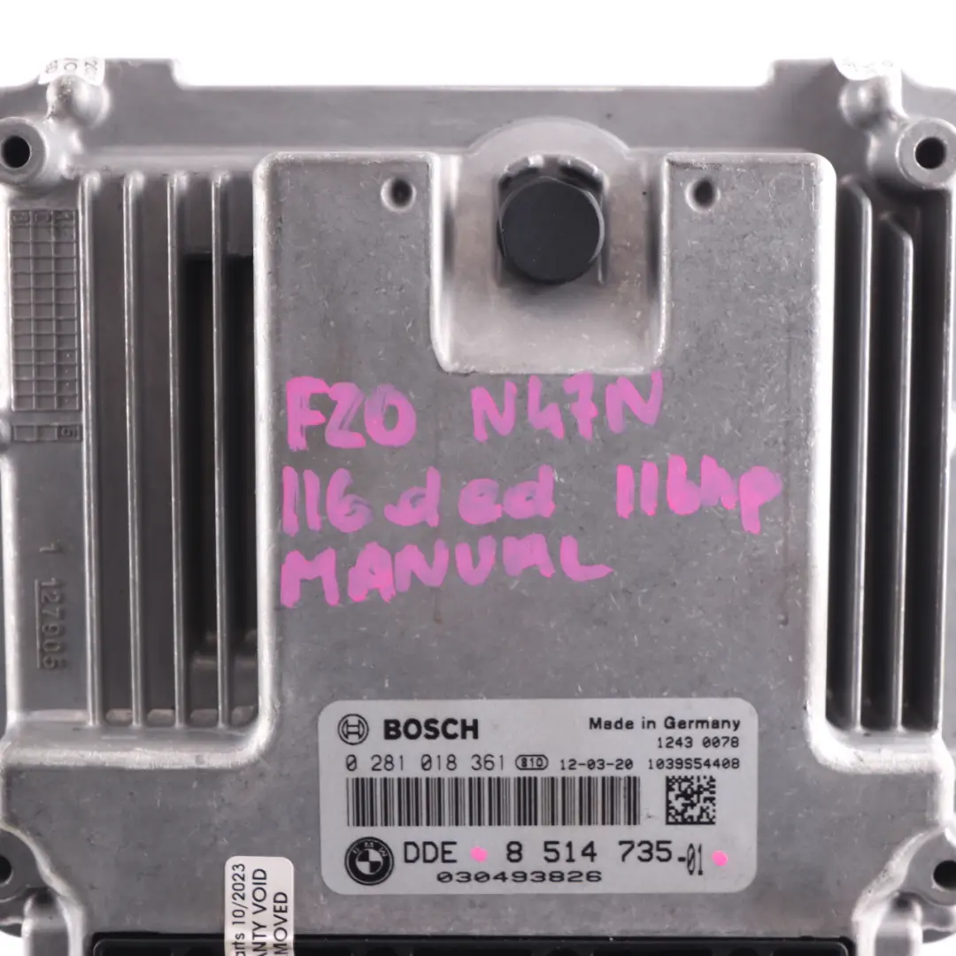 BMW F20 F21 116D Ed N47N 116HP Modulo Centralina Motore ECU DDE Manuale - SKU 8514735 - Numero di parte 8514735