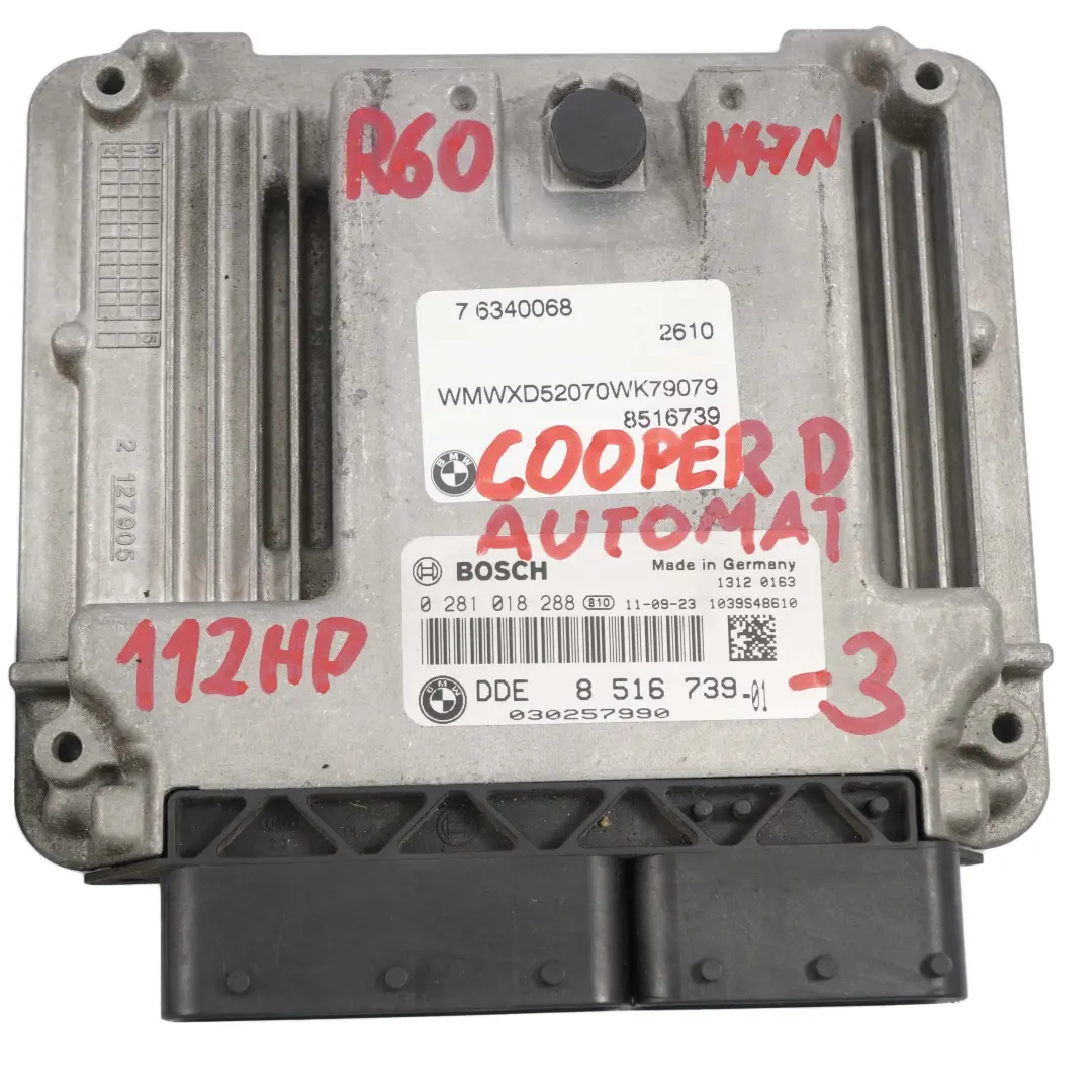 Mini Cooper D R55 R56 LCI R60 N47N Engine ECU Kit DDE CAS3 Key Automatic - SKU 8516739-3 - Part number 8516739