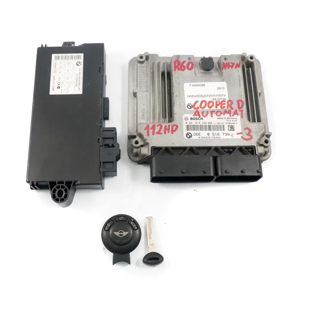 Mini Cooper D R55 R56 LCI R60 N47N Engine ECU Kit DDE CAS3 Key Automatic - SKU 8516739-3 - Part number 8516739