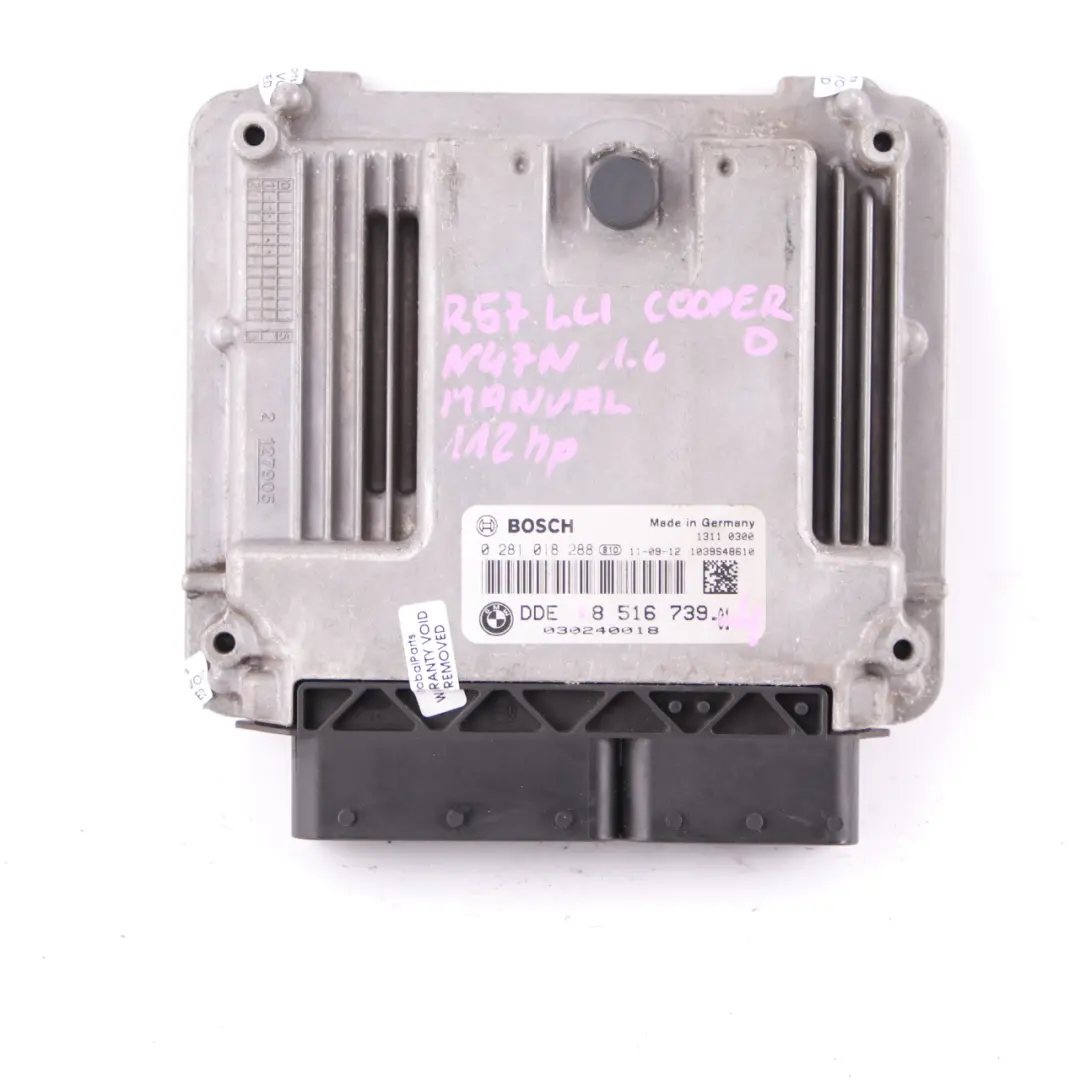 Mini Cooper D R55 R56 LCI R60 N47N Engine ECU Kit DDE CAS3 Key Manual - SKU 8516739-4 - Part number 8516739