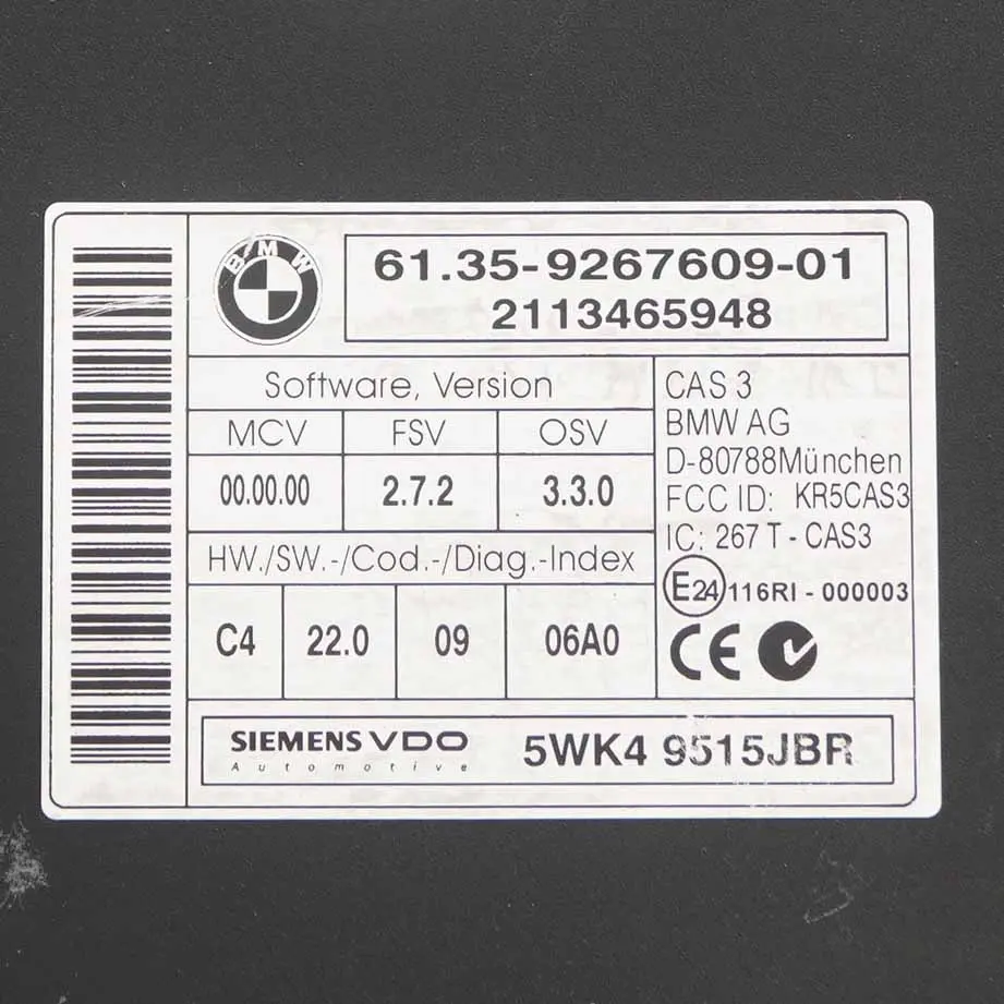 Mini One D R56 LCI R60 90HP N47N Engine ECU Kit DDE CAS3 Key Manual - SKU 8517727-4 - Part number 8517727