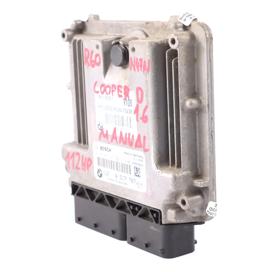 N47N Unité de contrôle du moteur ECU Manuel pour Mini Cooper D R60 à propos du numéro de pièce 8517727 Mini Cooper D R60 N47N Unité de contrôle du moteur ECU Manuel - SKU 8517727 - Numéro de pièce 8517727