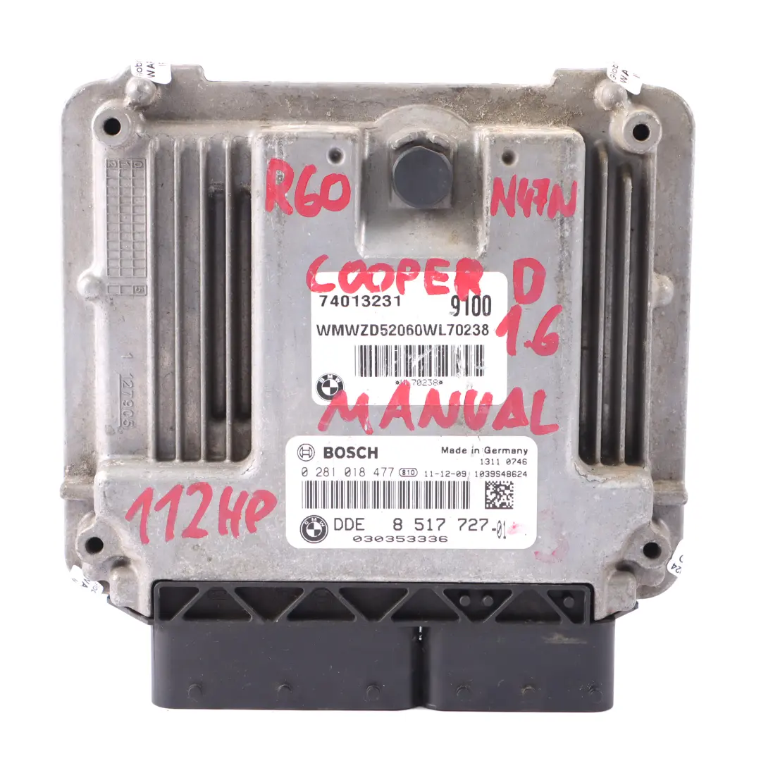 N47N Motorsteuergerät ECU Schaltgetriebe für Mini Cooper D R60 mit Teilenummer 8517727 Mini Cooper D R60 N47N Motorsteuergerät ECU Schaltgetriebe - SKU 8517727 - Teilenummer 8517727