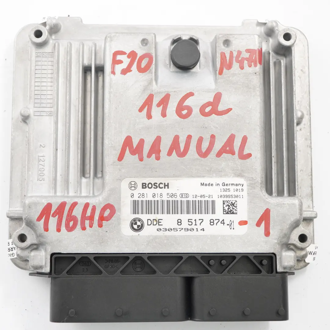 BMW 1 Series F20 F21 116d N47N 116HP ECU Kit DDE + Key + FEM Manual - SKU 8517874-1 - Part number 8517874